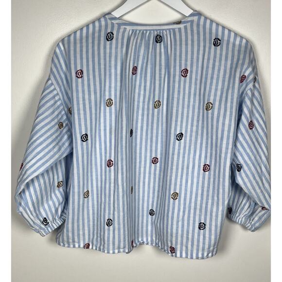 ANTHROPOLOGIE Akemi + Kim Size XS Adela Striped Embroidered Boho Blouse - Picture 3 of 9